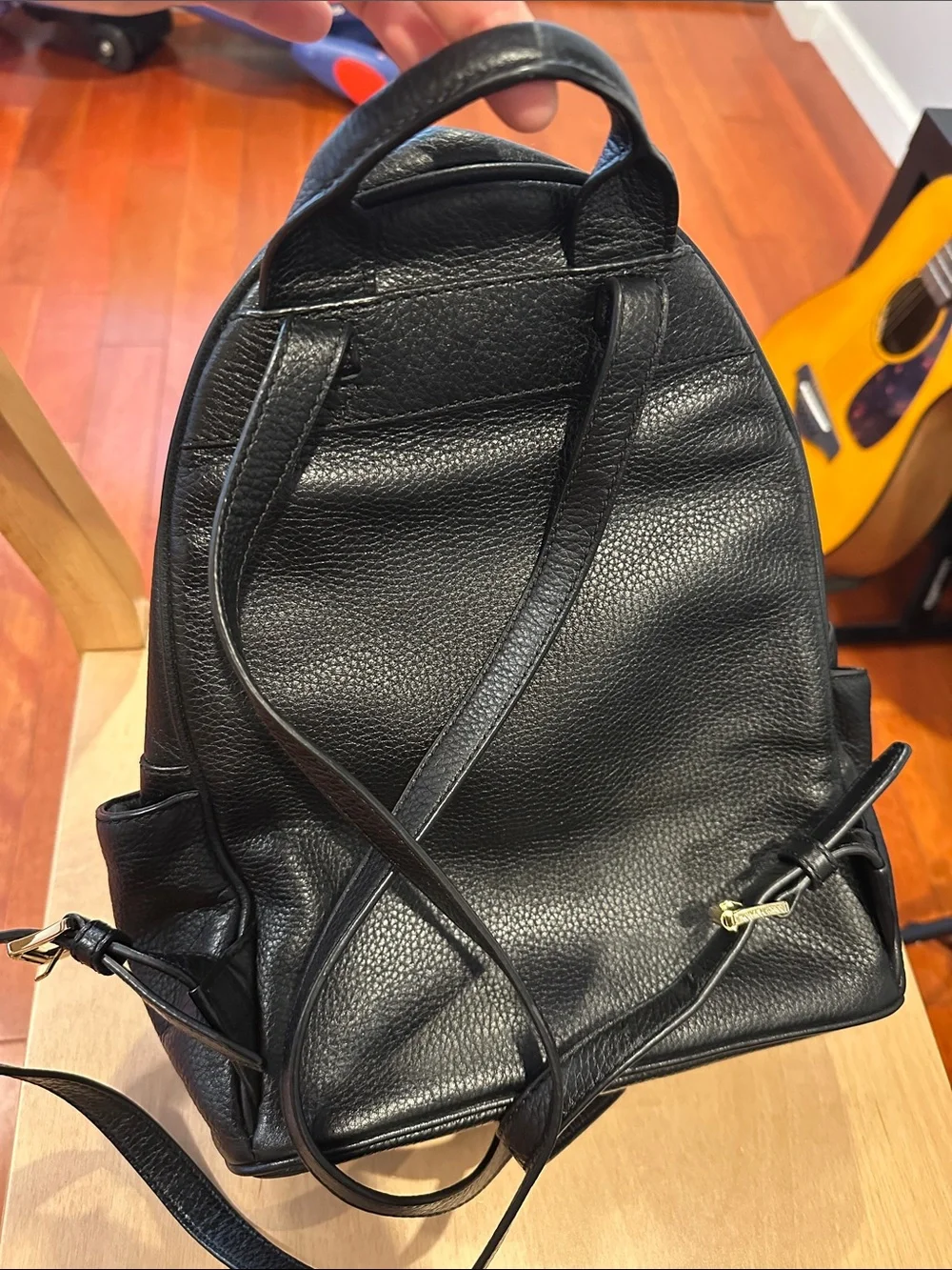 Michael Kors Black Pebbled Leather Mini Backpack with Gold Plaque